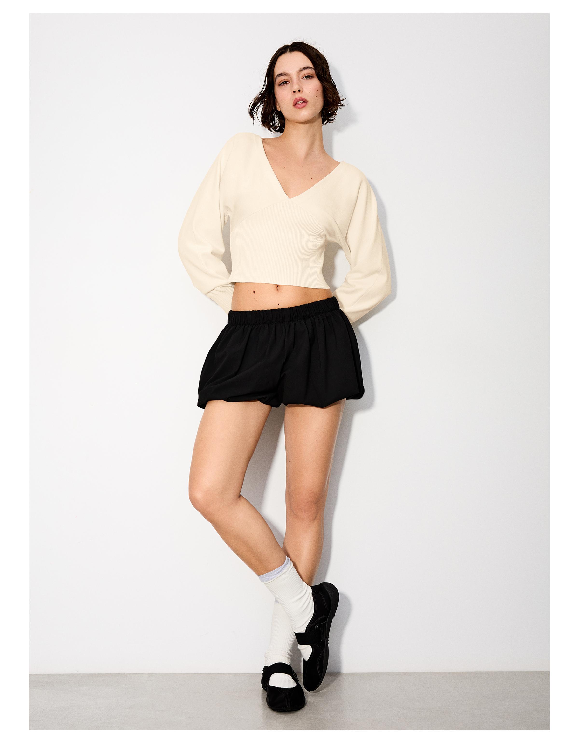 V-neck jumper with tied detail — Cream