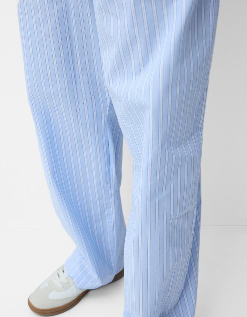 Calças baggy jogger às riscas-Azul claro-5