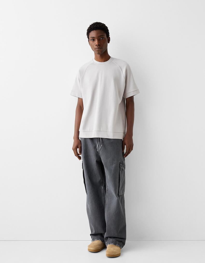 T-shirt manches courtes boxy fit interlock-Gris-3