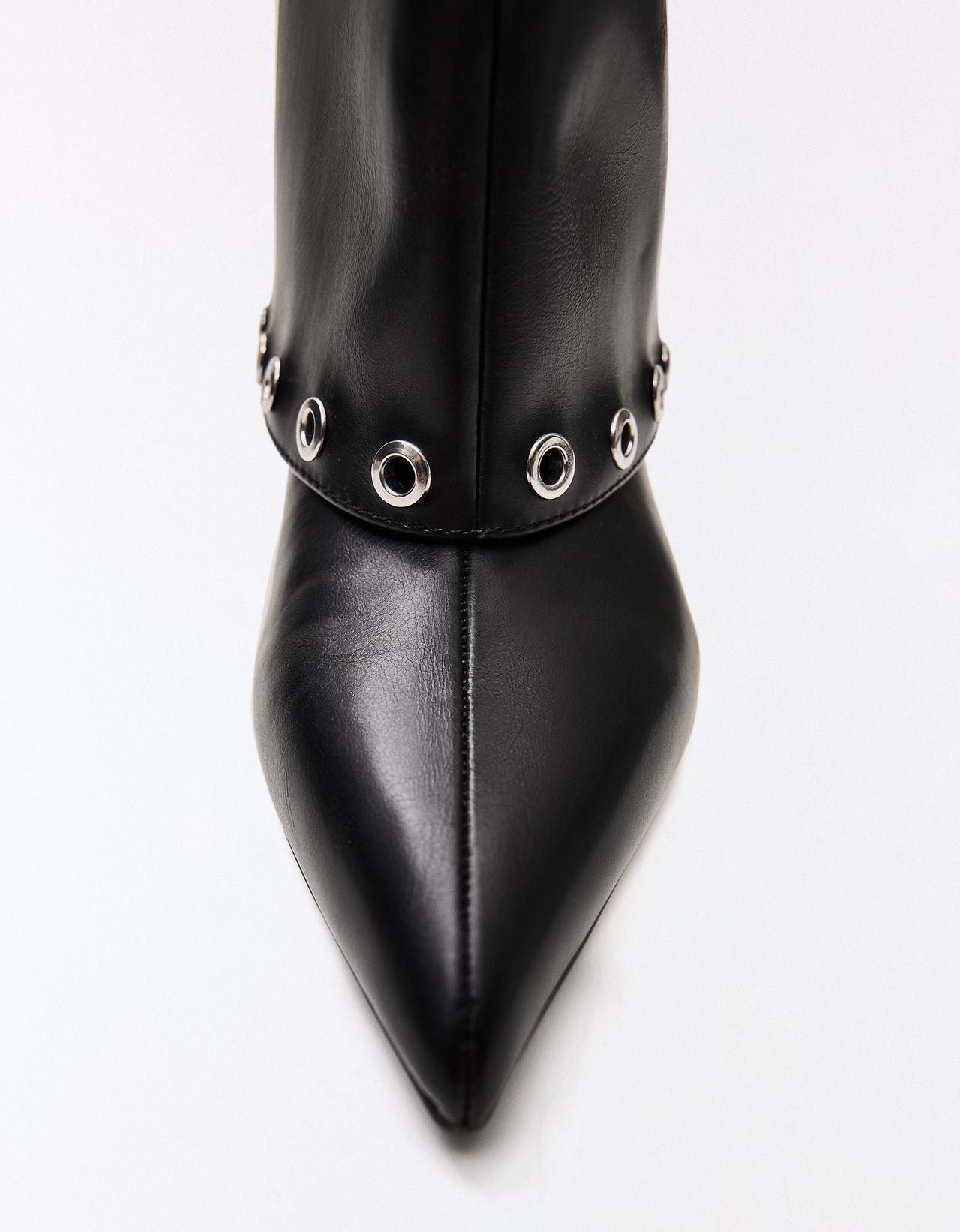 STUDDED TROUSER HEEL ANKLE BOOTS — BLACK