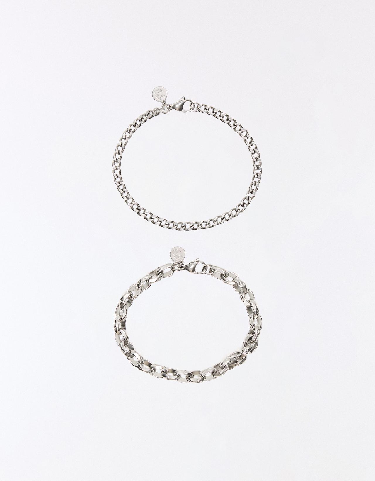 Pack of 2 stainless steel chain bracelets — Silver