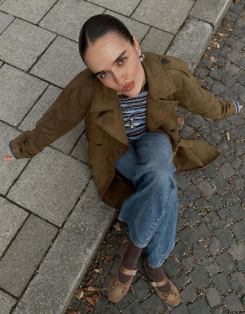 Trench effet suédine-Taupe