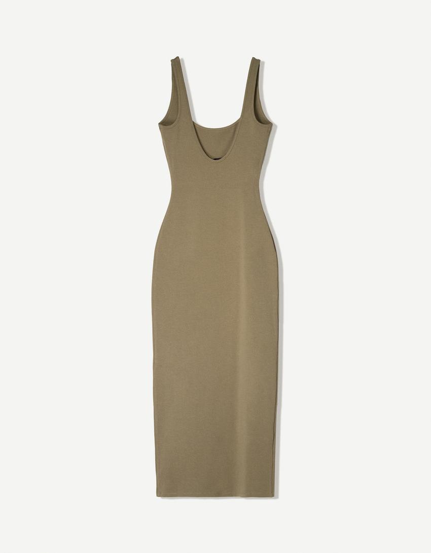 Vestido midi tirantes-Kaki