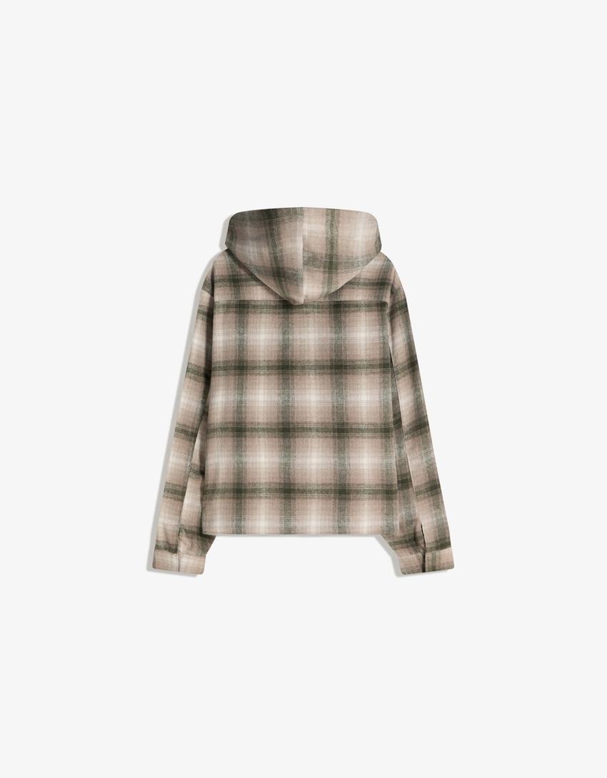 Boxy Hemdjacke mit Fleece-Print-Khaki