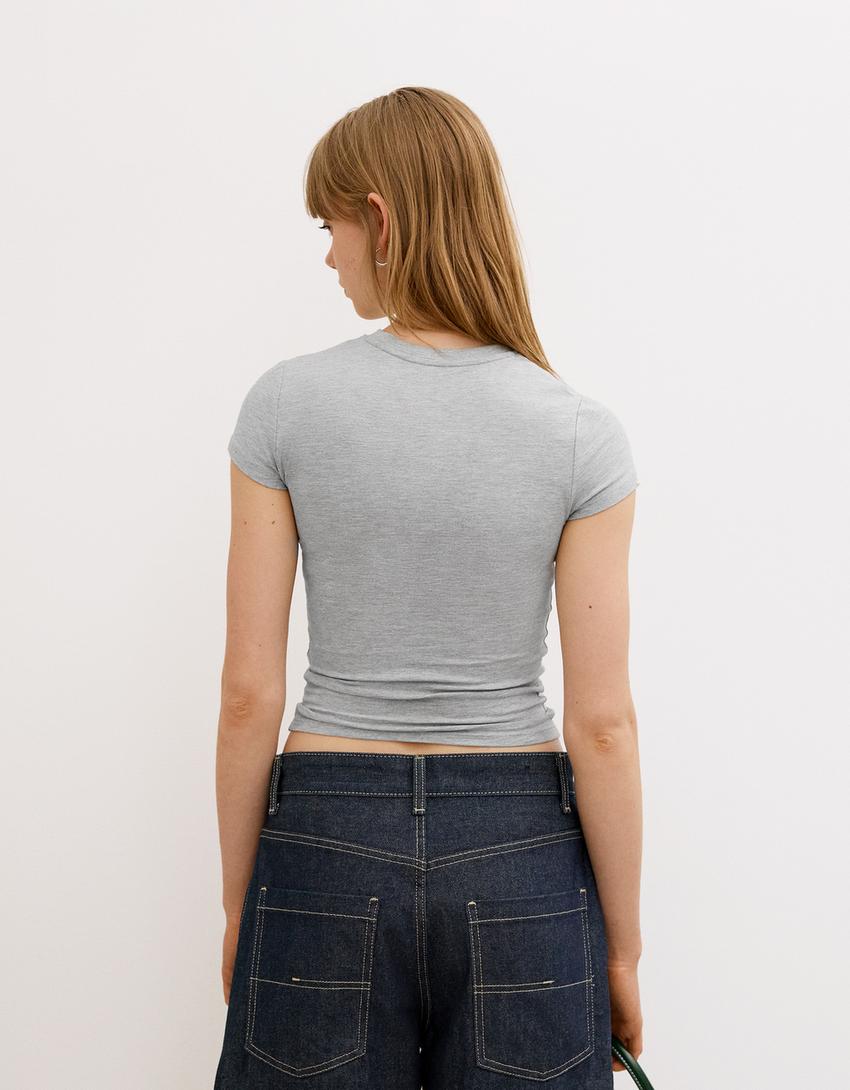 T-Shirt mit Print und kurzen Ärmeln-Grau-2