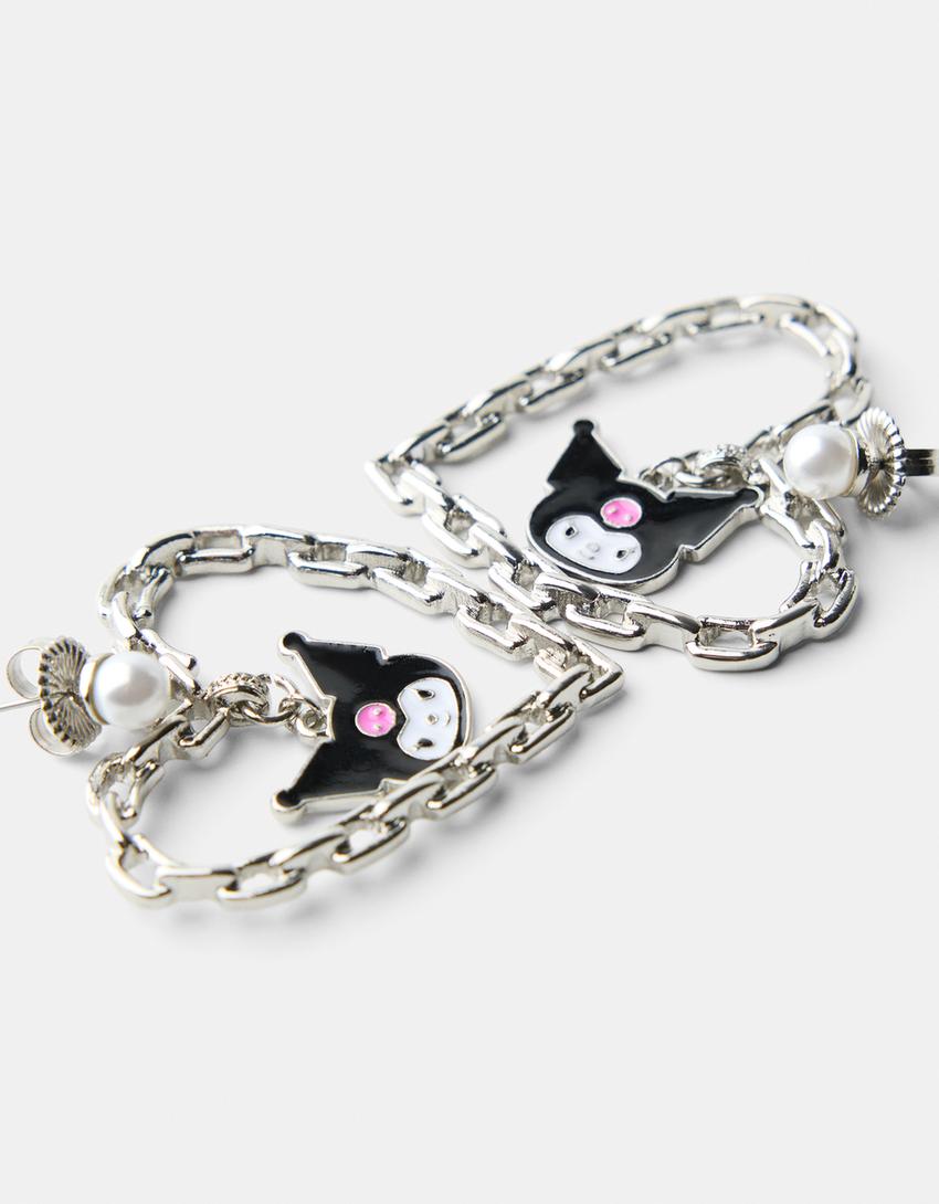 Kuromi heart earrings-Silver-2