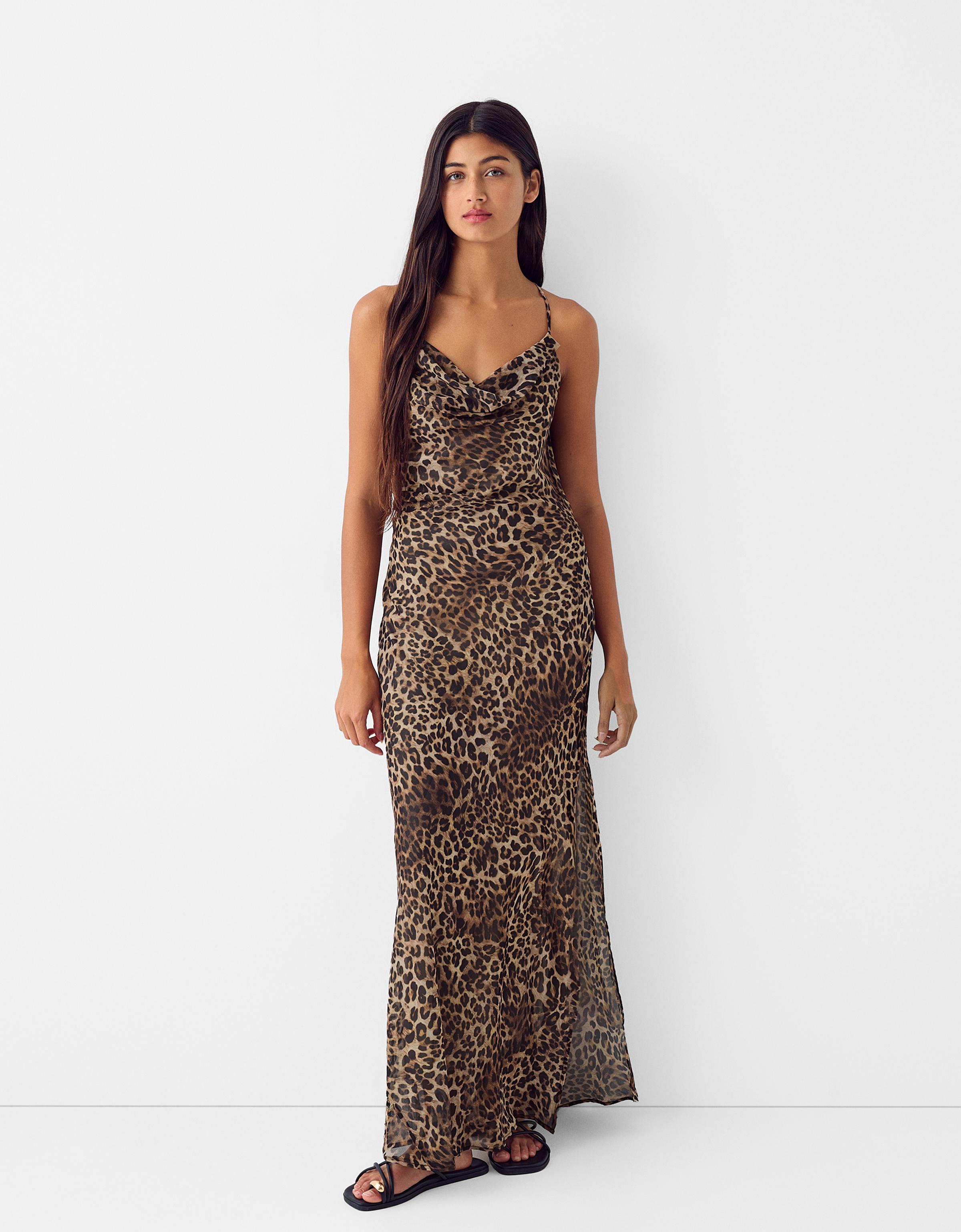 Robe midi chiffon imprime animal Robes Femme Bershka