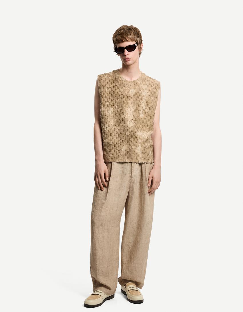 Faded effect textured vest-Beige-3