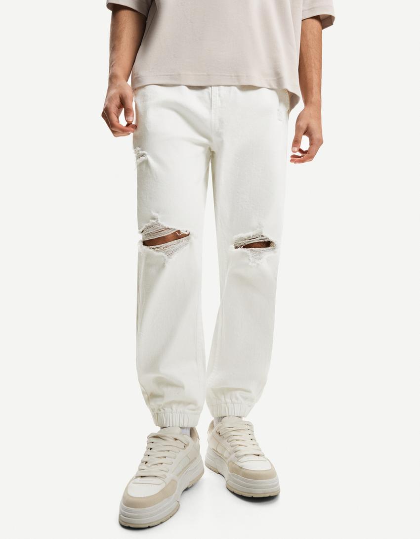 Jeans jogger rotos-Blanco