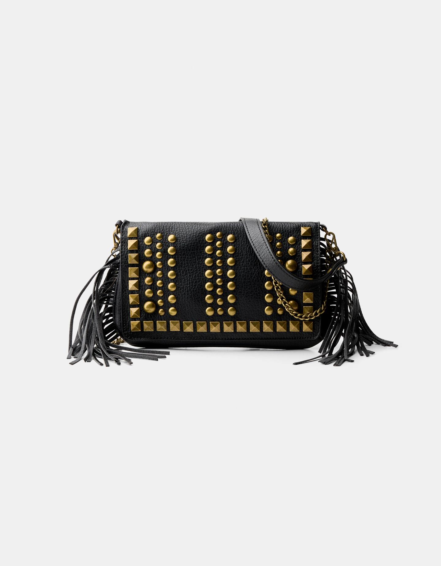 Bershka Bolso Tachas Flecos Mujer Negro