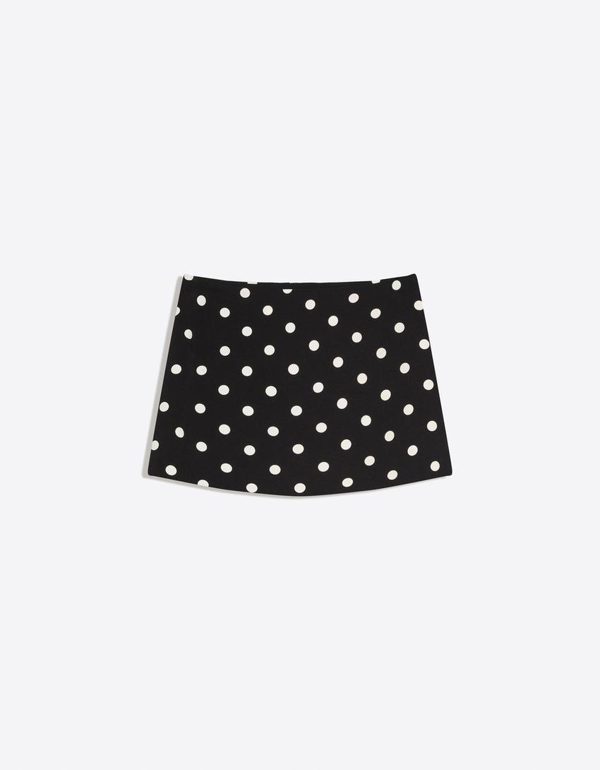 Mini suknja preko hlača s kopčom-Bijela / Crna