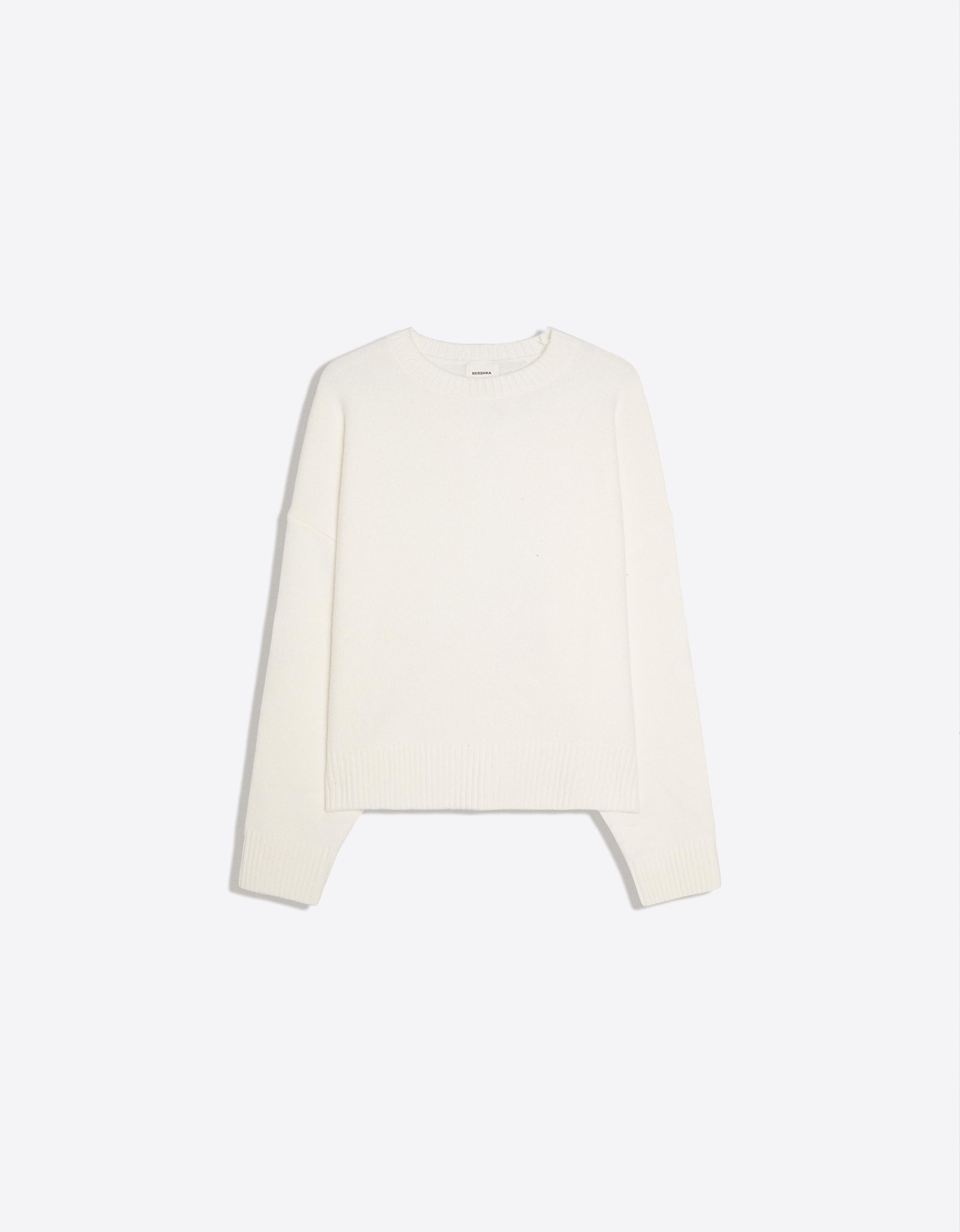 Boxy round neck jumper — White