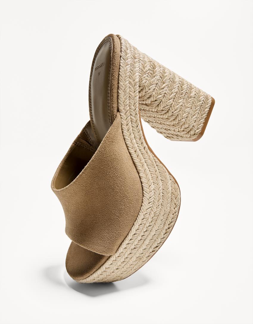 Jute heeled platform sandals-Tan-3