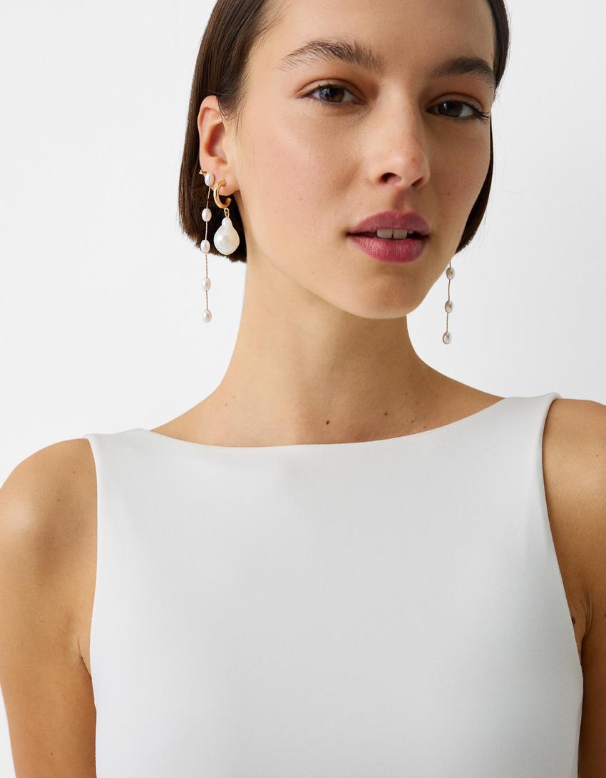 طقم من 3 أقراط من اللؤلؤ الصناعي-ذهبي-3