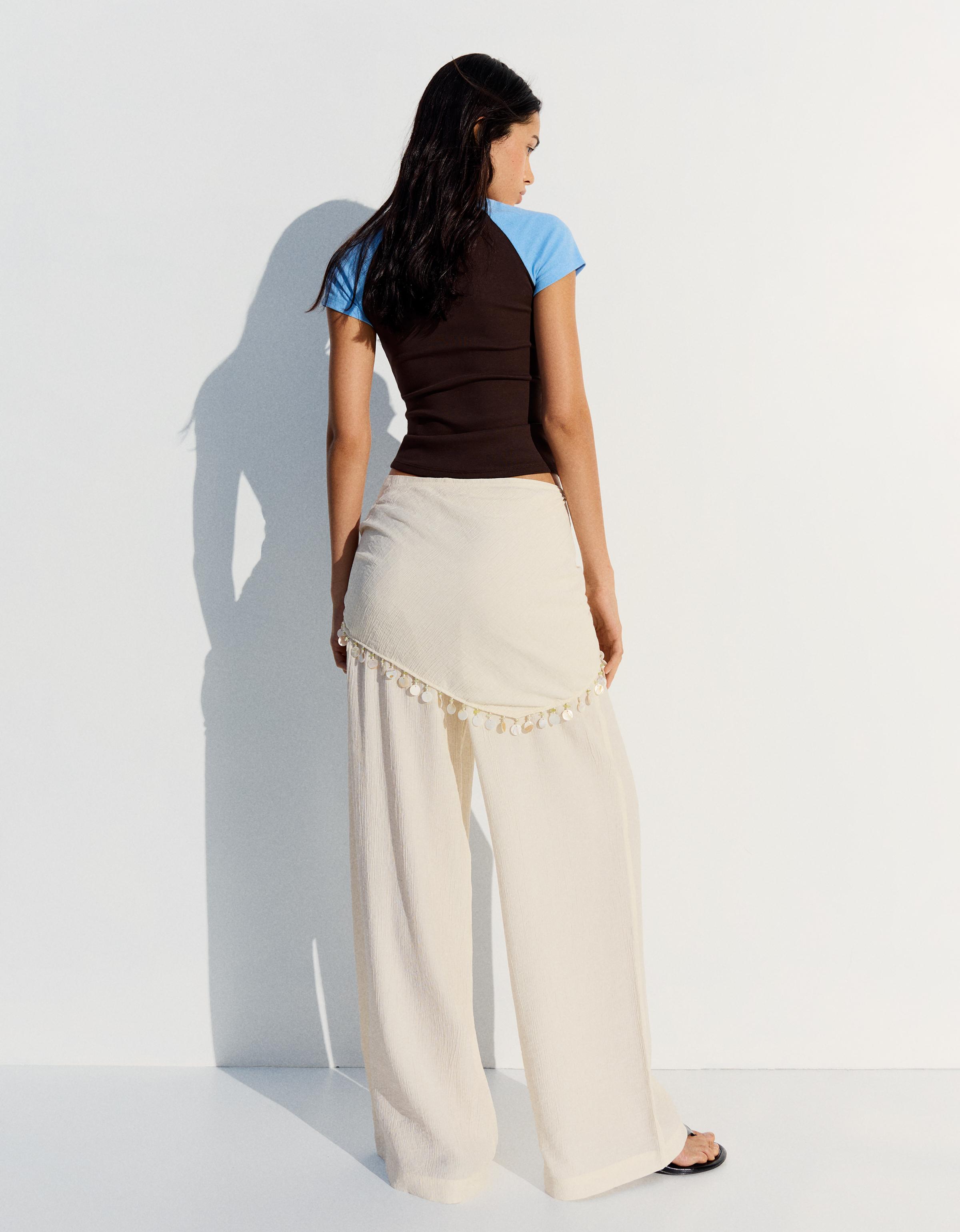 Crinkle scarf-print trousers — Off white