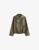 Geacă bomber din imitație de piele și curea