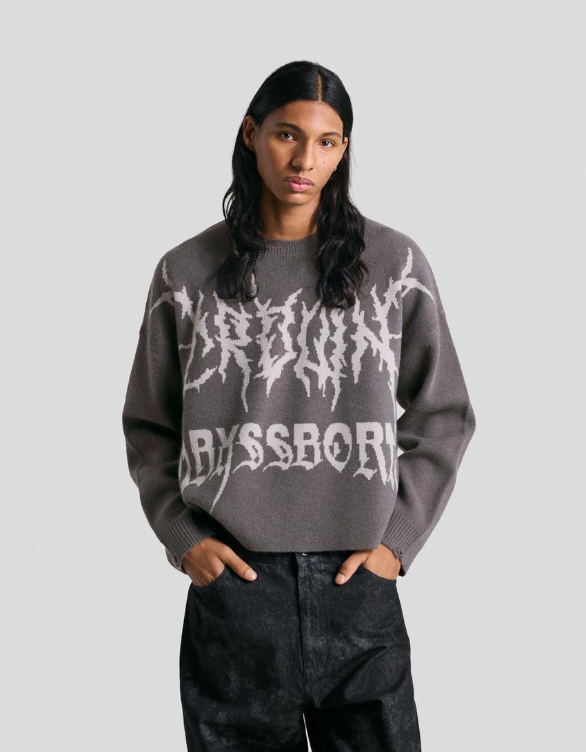 Jacquard-Cropped-Pullover-Grau