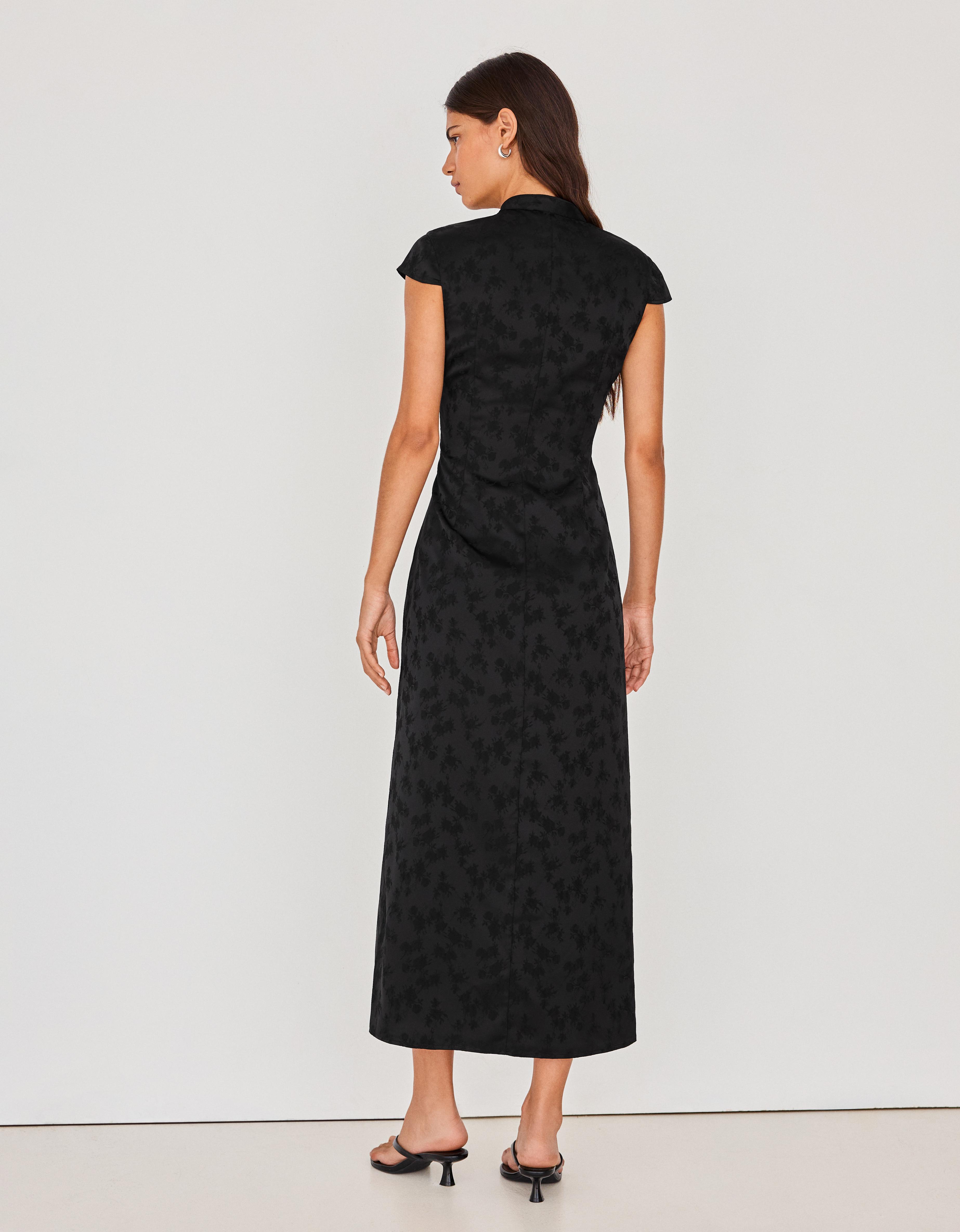 Sateen jacquard midi dress — Black