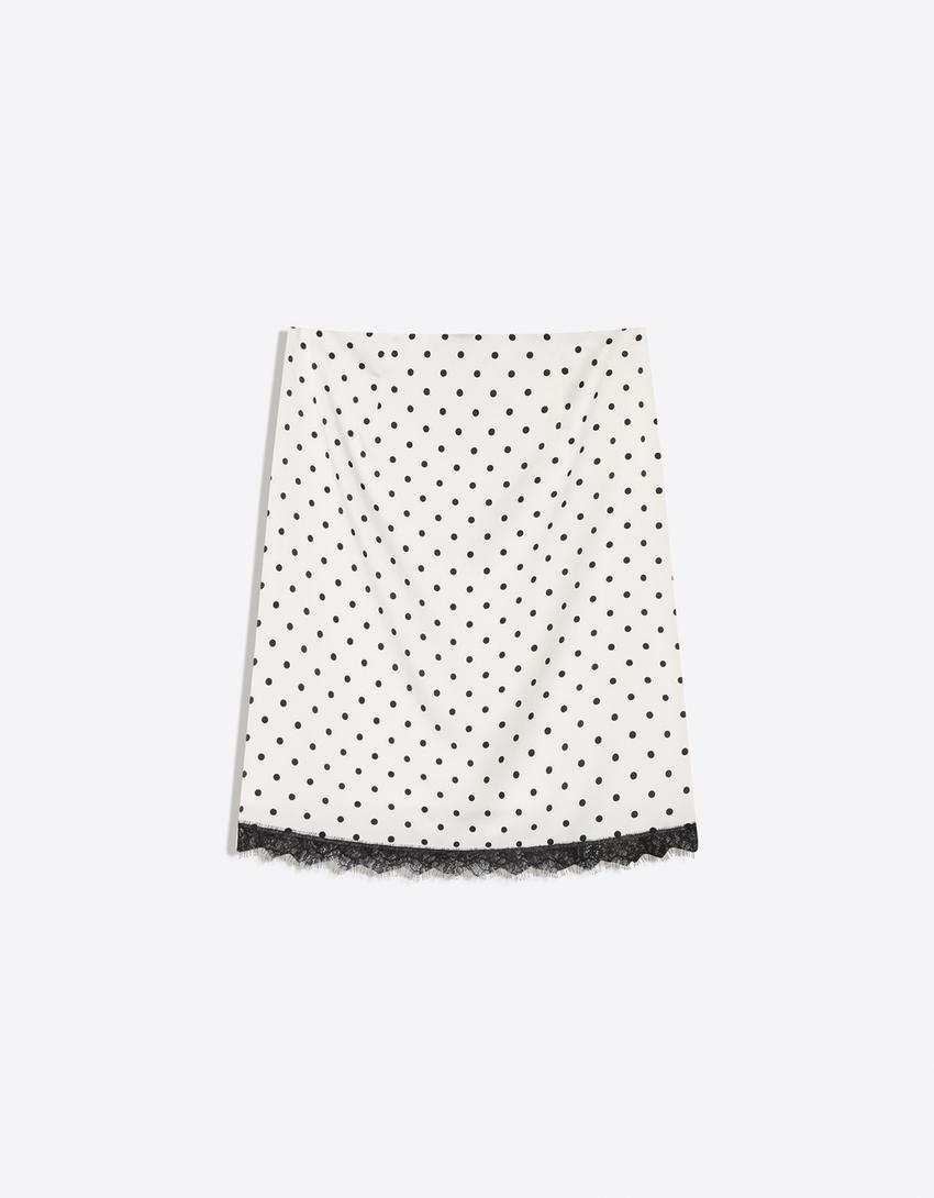 Satenska midi suknja-Bijela / Crna