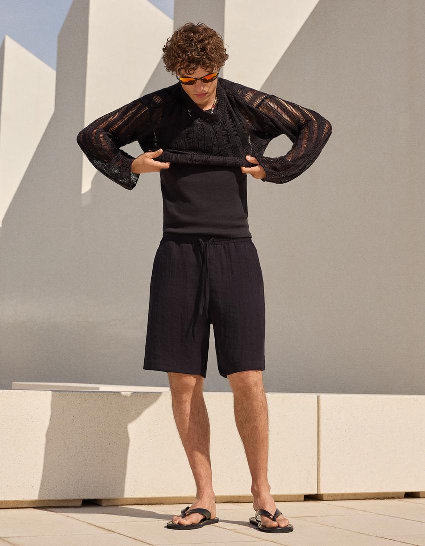 Rustik jogger fit bermuda-Siyah