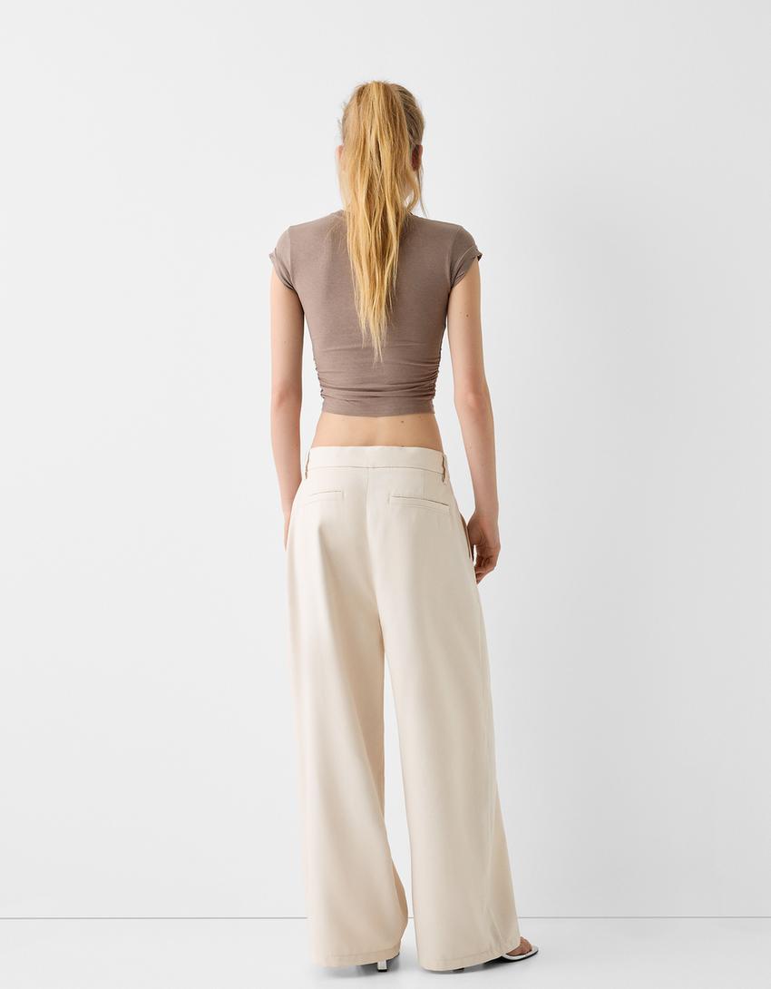 Pantalon wide pinces-Écru-1
