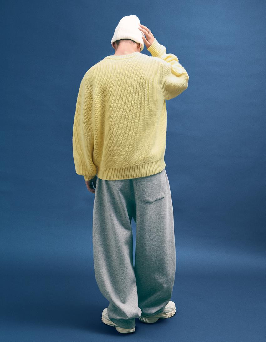 Purl knit wool blend sweater-Yellow