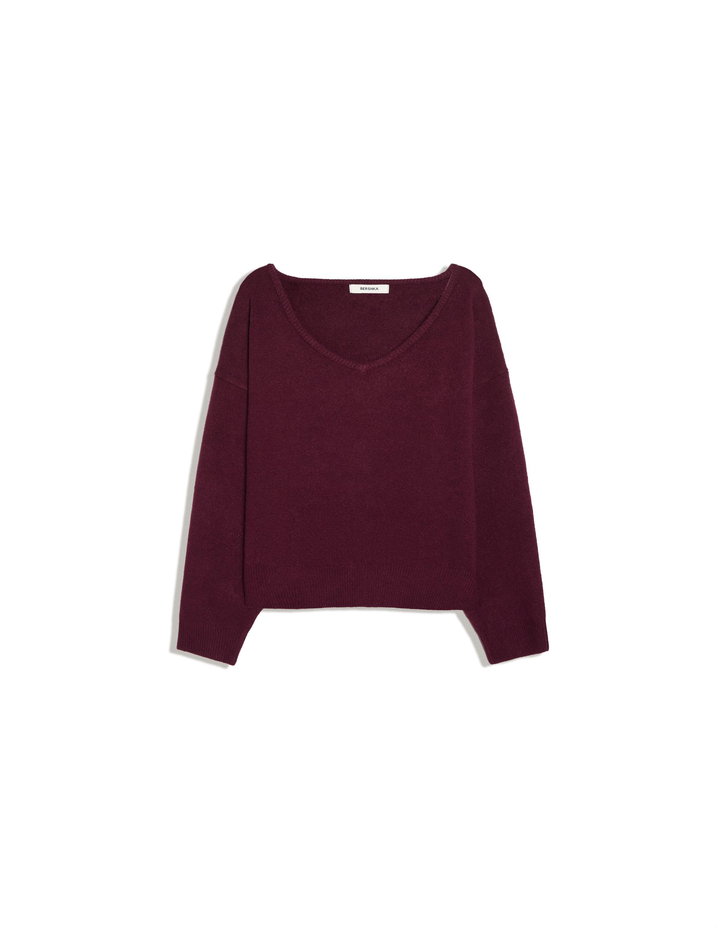 Oversize V-neck soft touch sweater — Burgundy