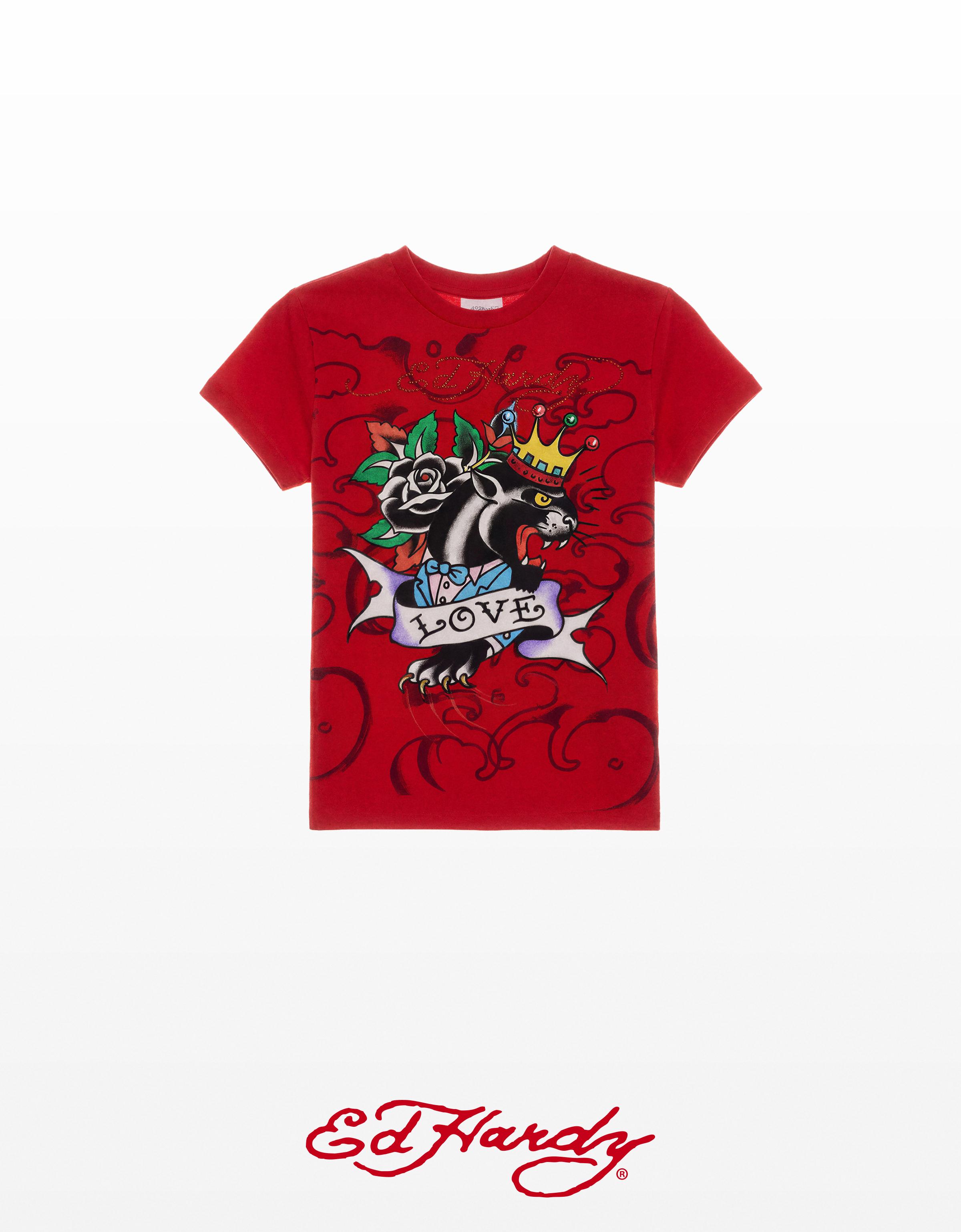 Short sleeve ED HARDY X BERSHKA print T-shirt — Red