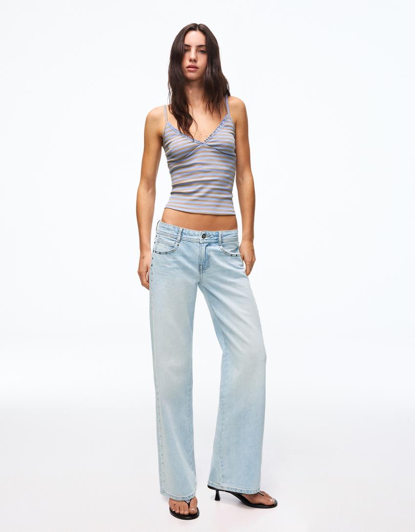 Gathered strappy top-Light blue