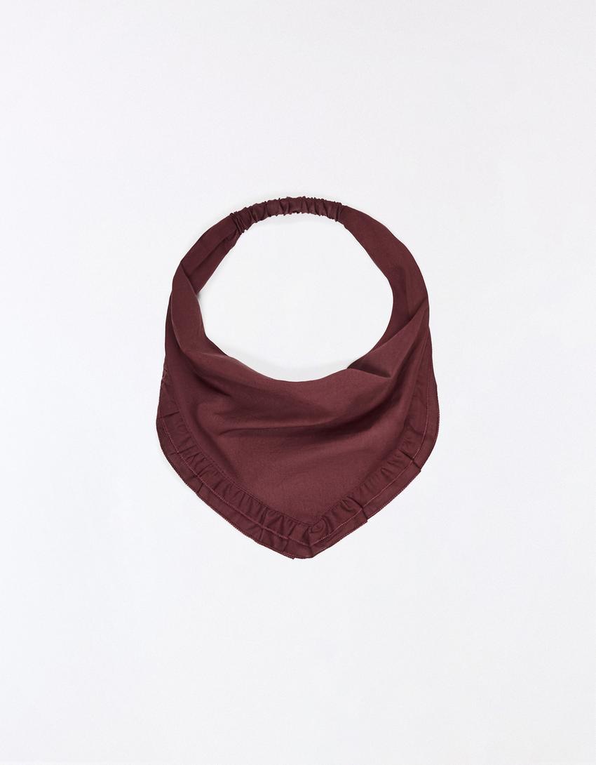 Fur bandana with ruffles-Maroon