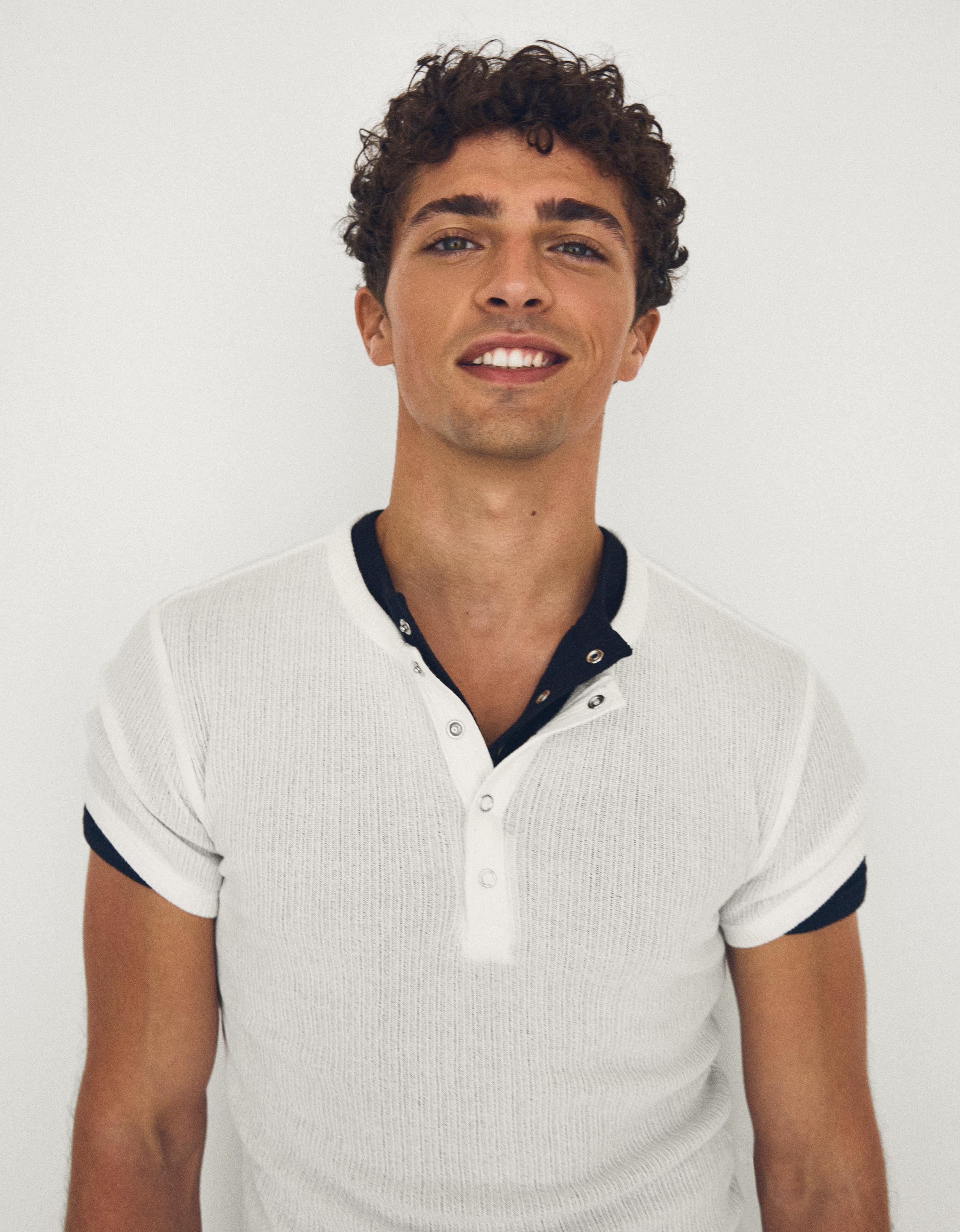 Textured henley T-shirt — White