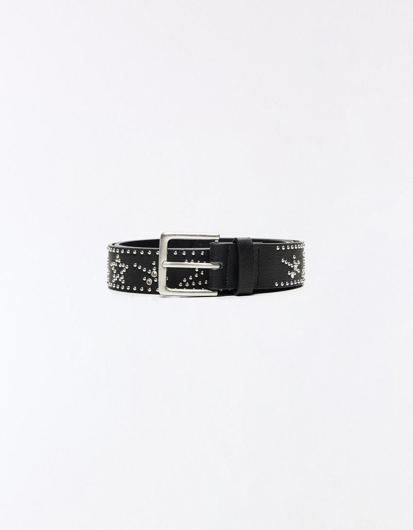Studded leather effect belt-Black