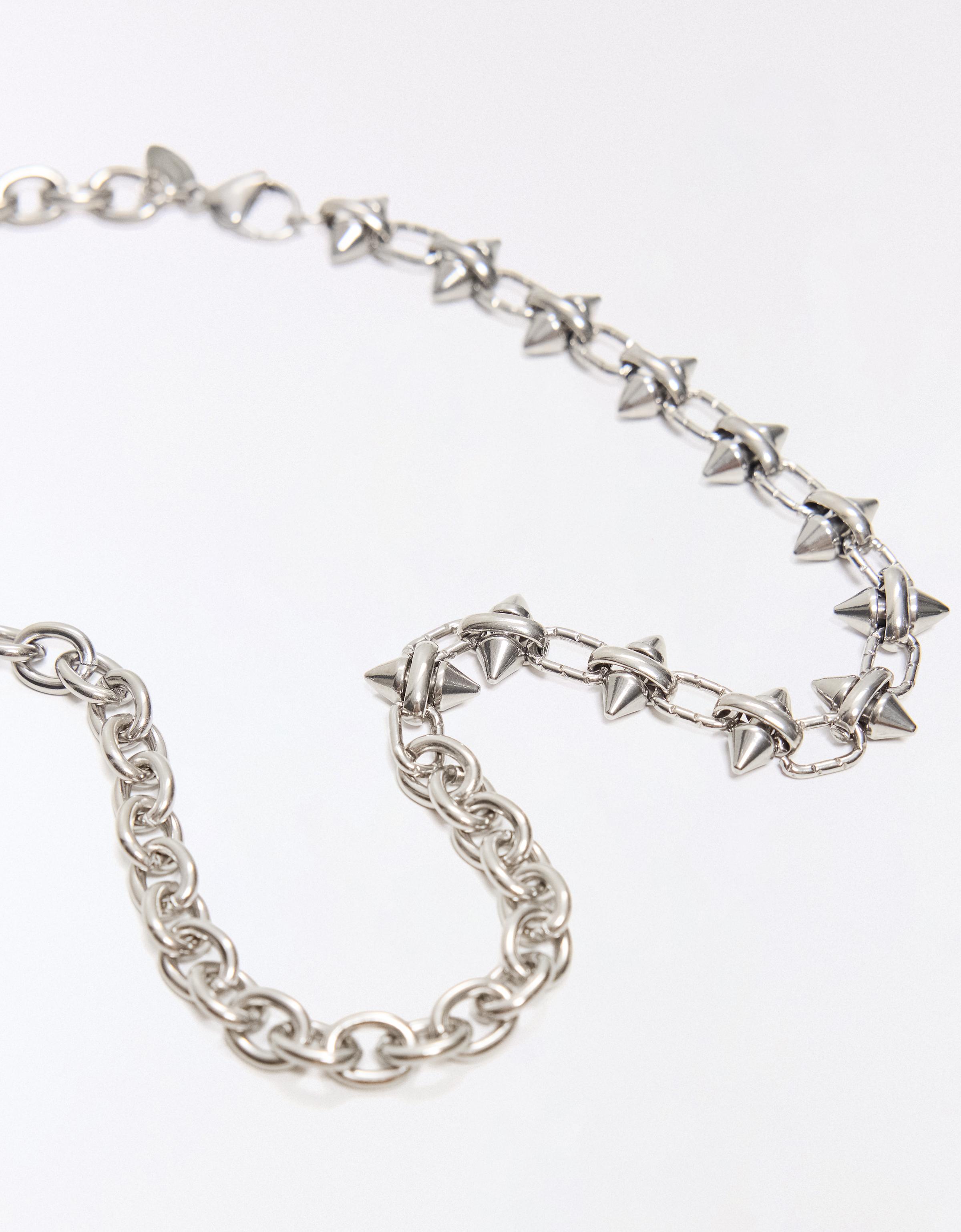 Mixed-material steel chain — Silver