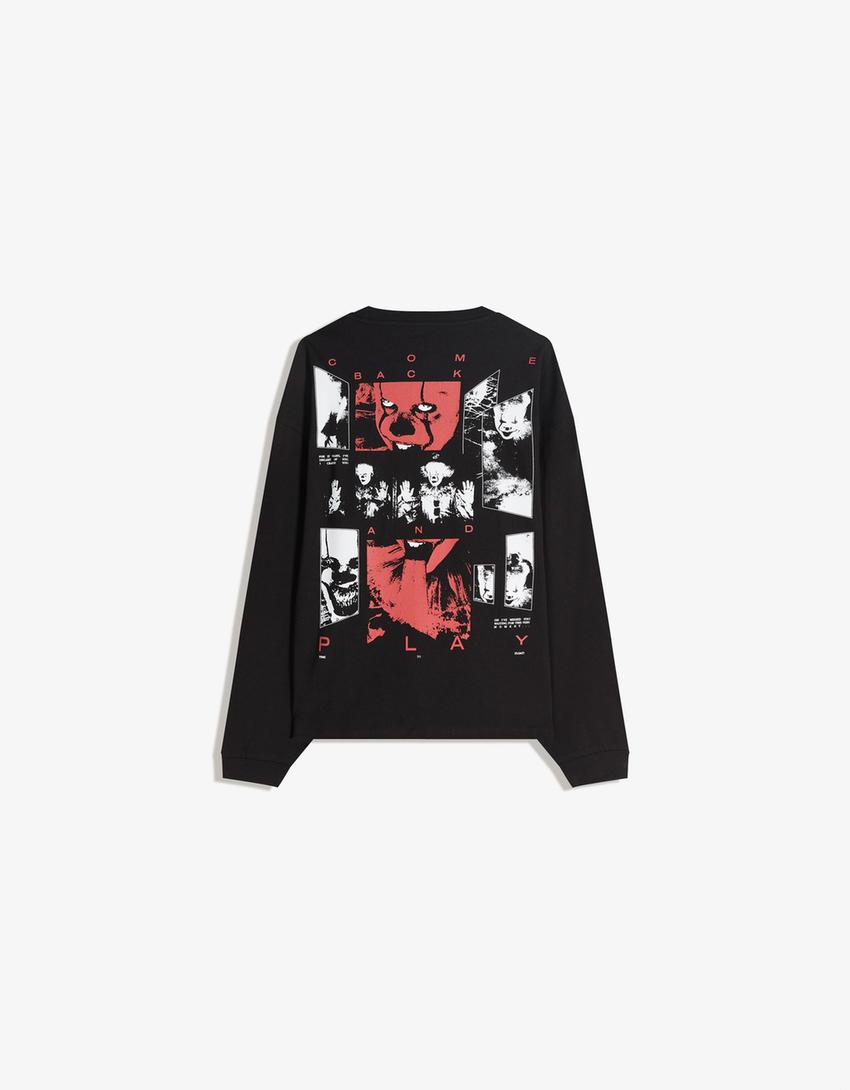 Långärmad t-shirt med tryck-Svart