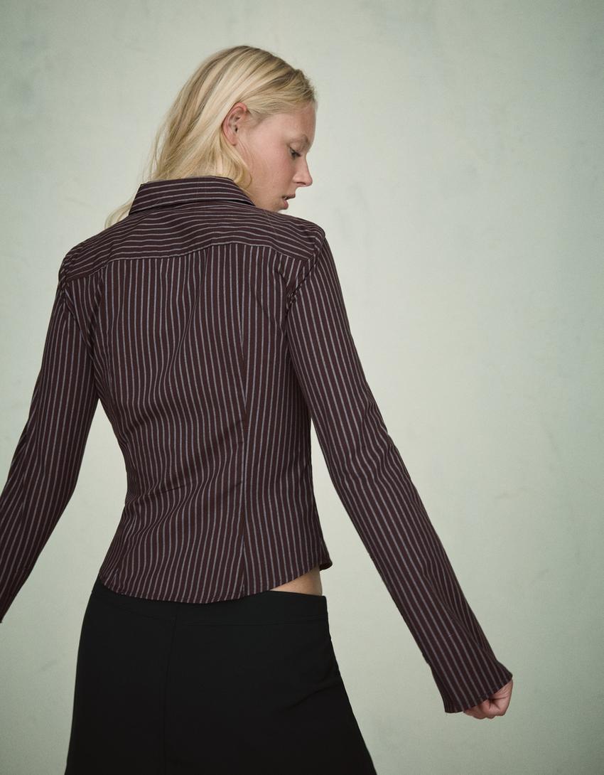Chemise ajustée à manches cloche-Marron