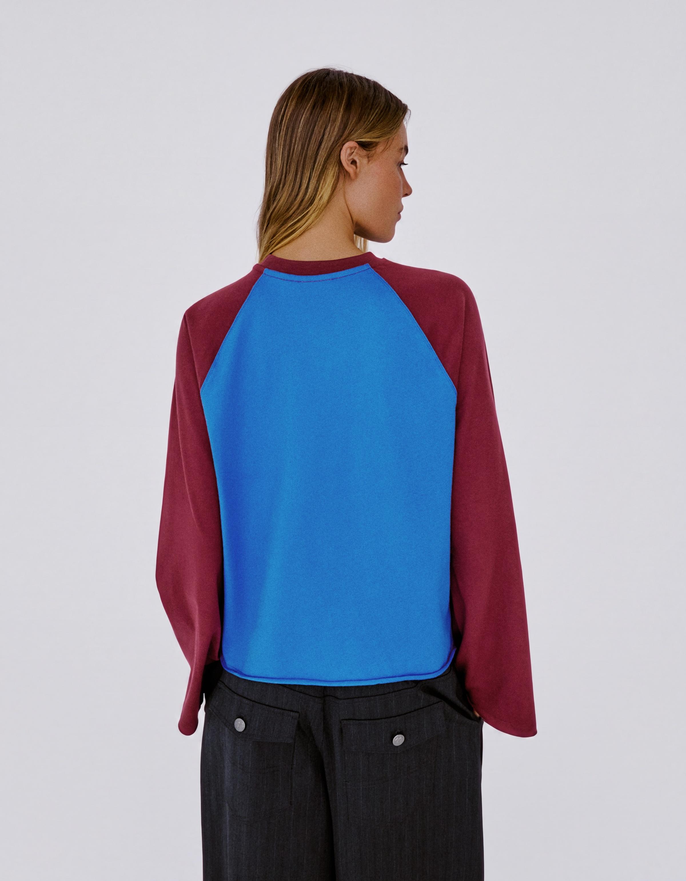 Long-sleeve contrast print raglan T-shirt — Blue