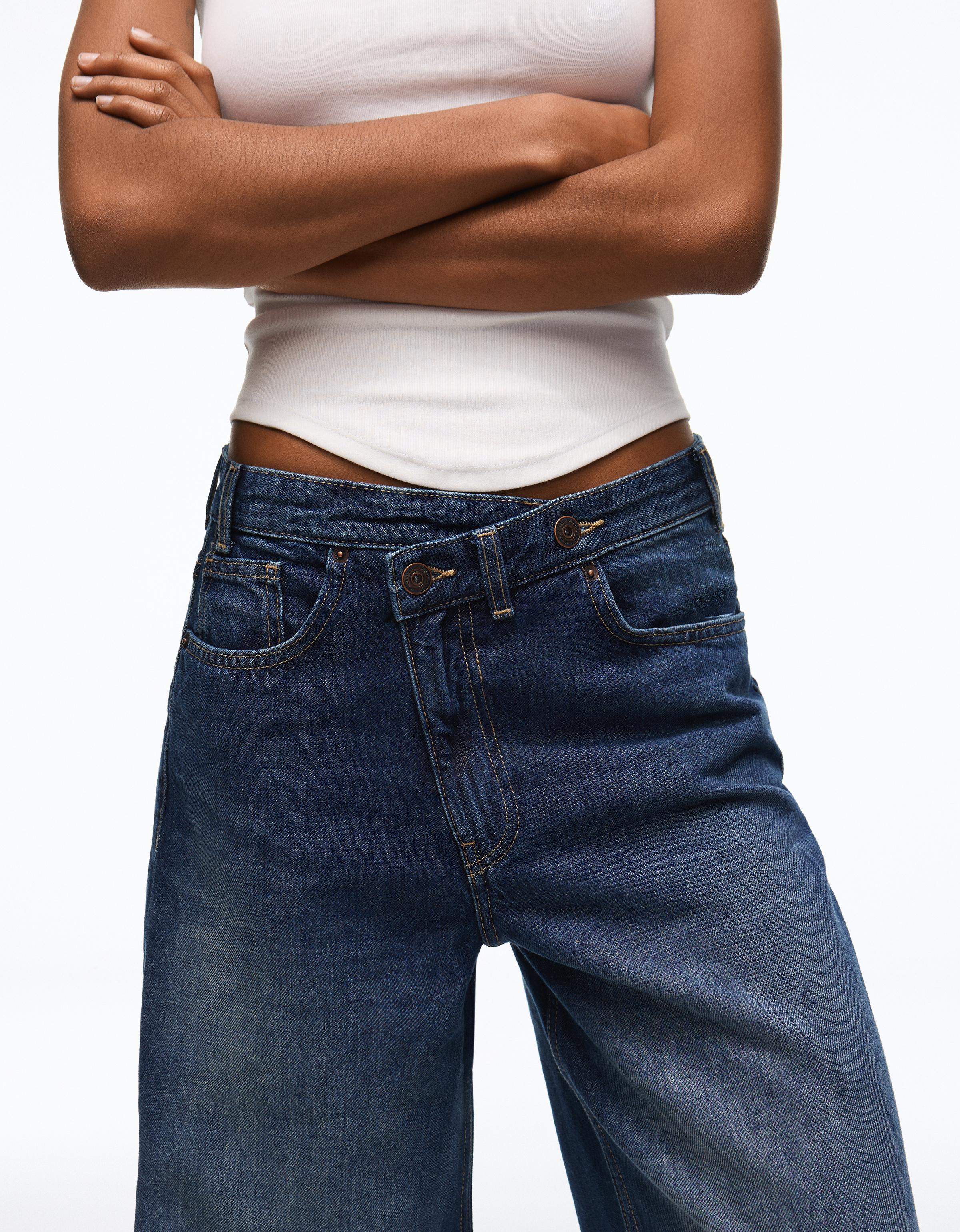 Wide-leg cross-waist jeans — Blue