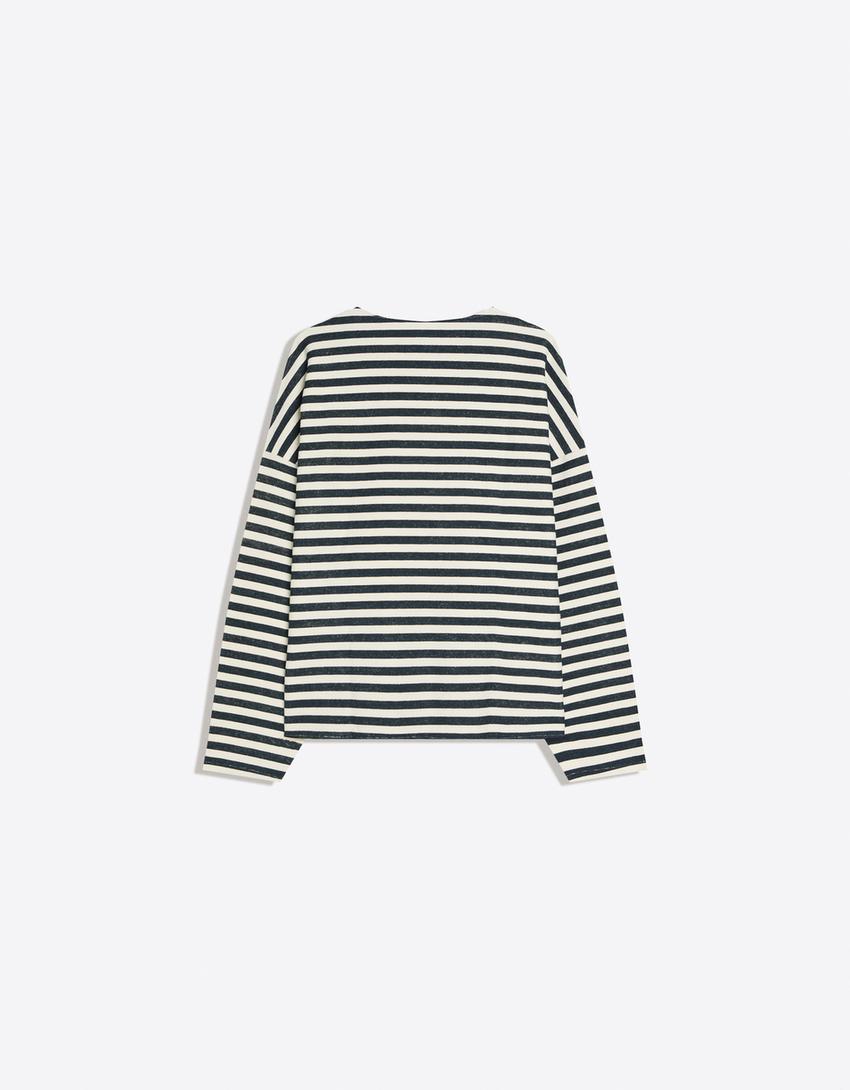 Striped crew neck sweatshirt-Navy