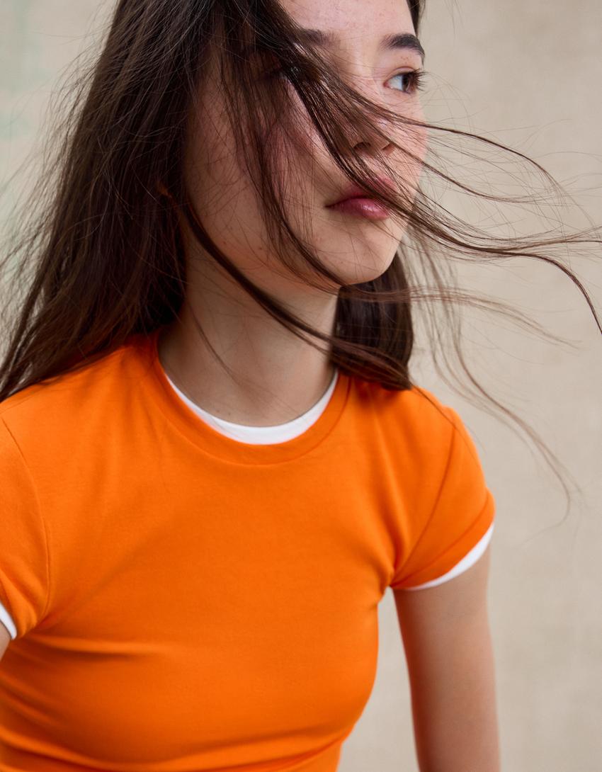 Oranje T-shirt met korte mouwen en ronde hals Koningsdag collectie-Oranje