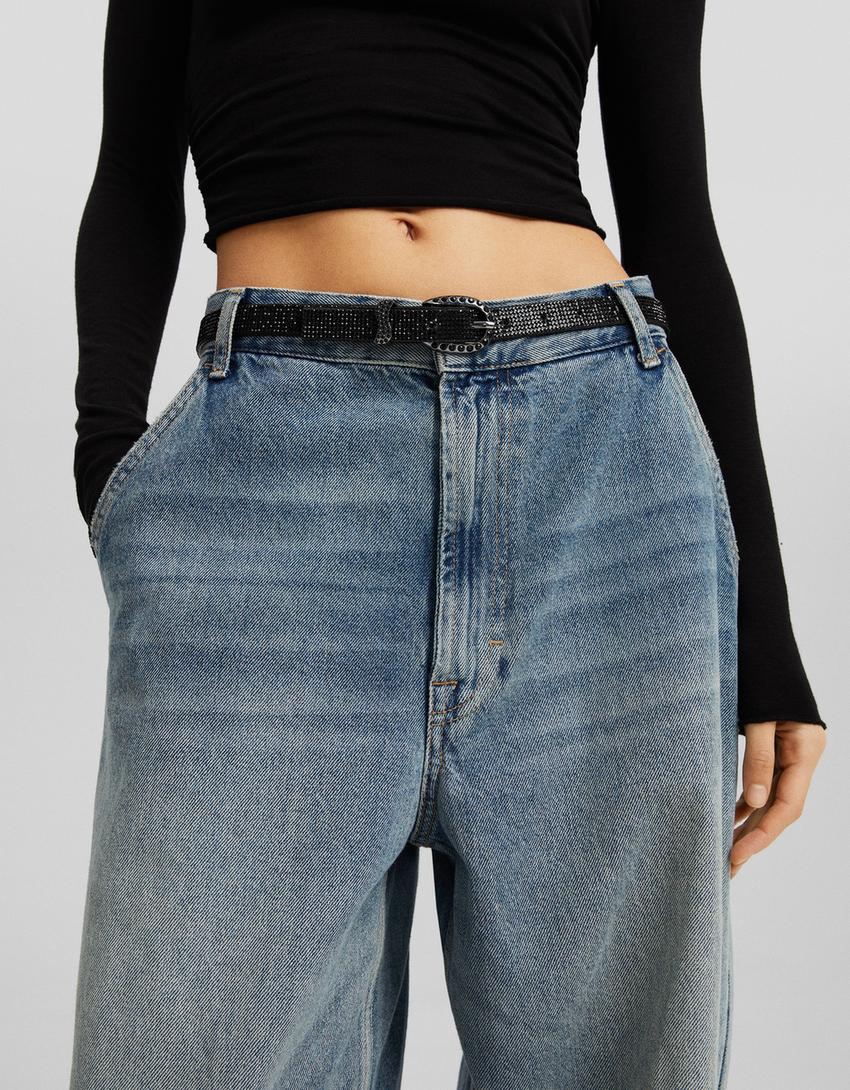 Ceinture fine strass-Noir-1