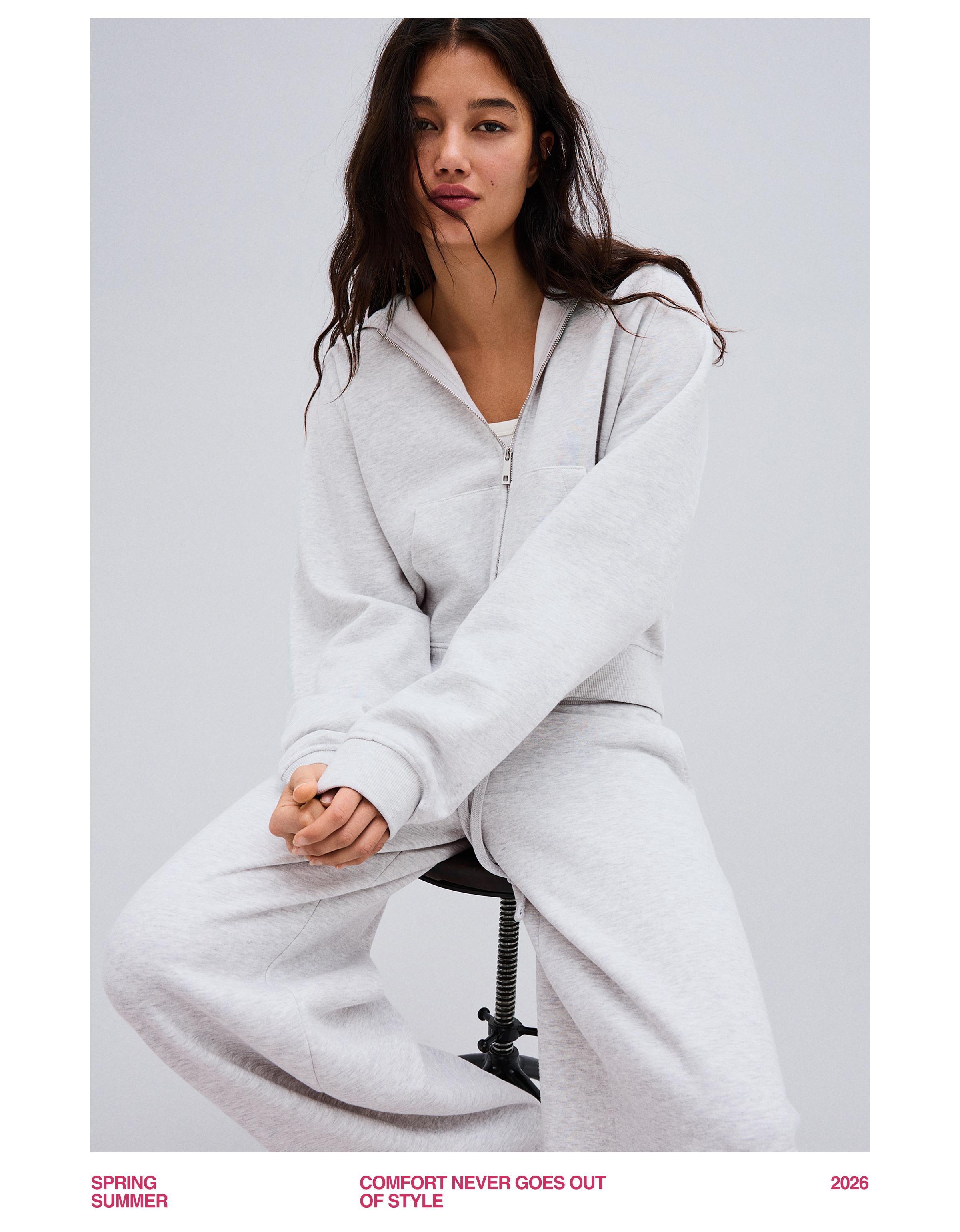 Zip-up plush hooded jacket — Grey