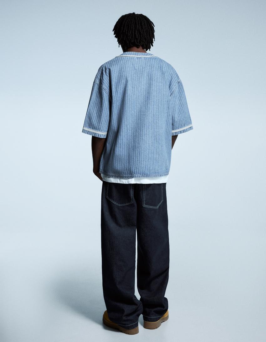 Camisa denim sport print-Azul lavado