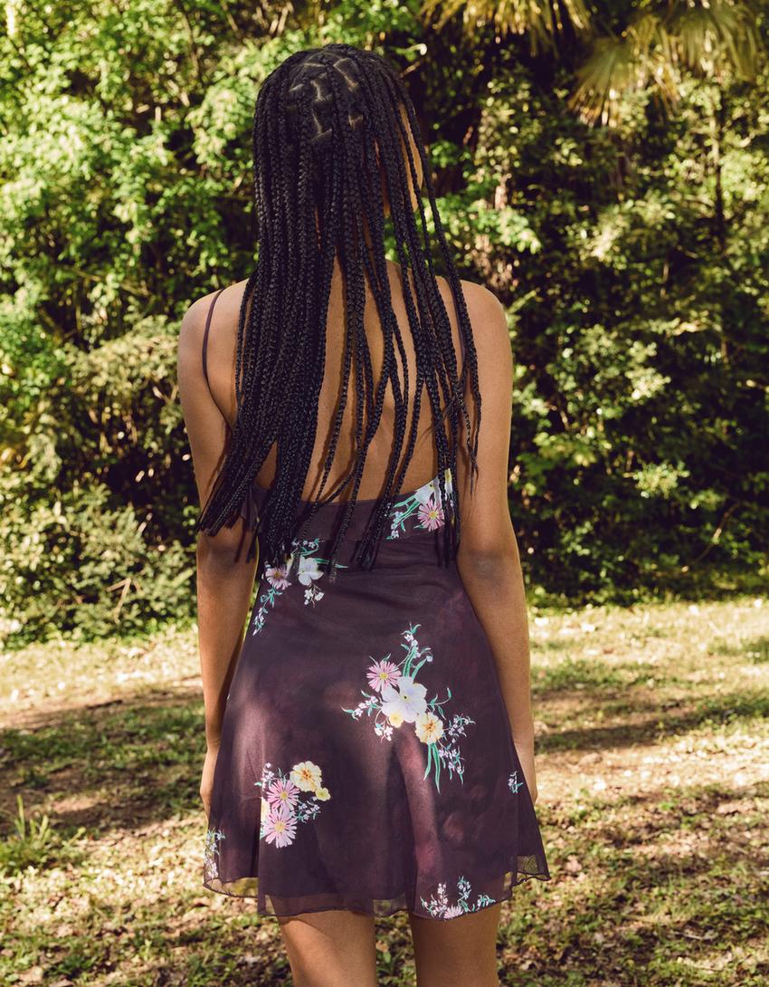 Strappy printed tulle mini dress-Violet-2