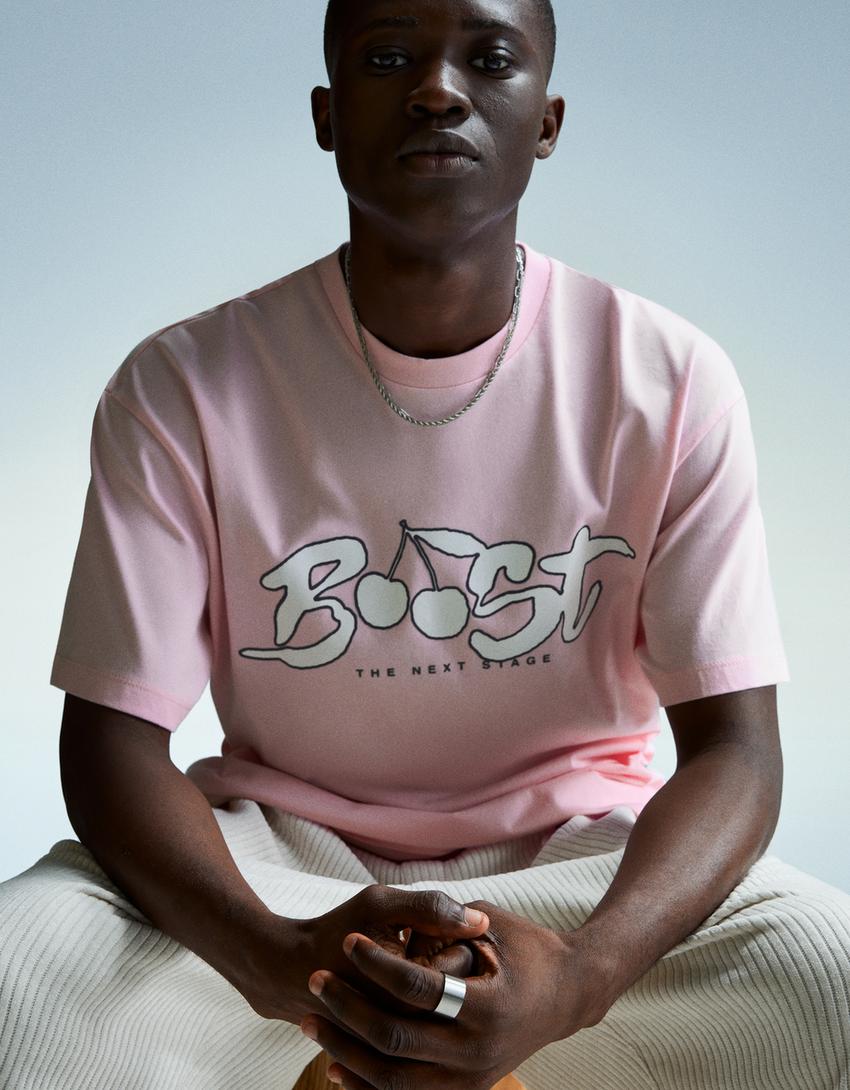 T-shirt manches courtes imprimé-Rose-2