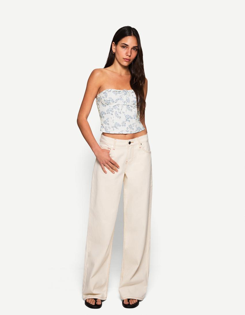 Top bandeau popeline-Bleu-2