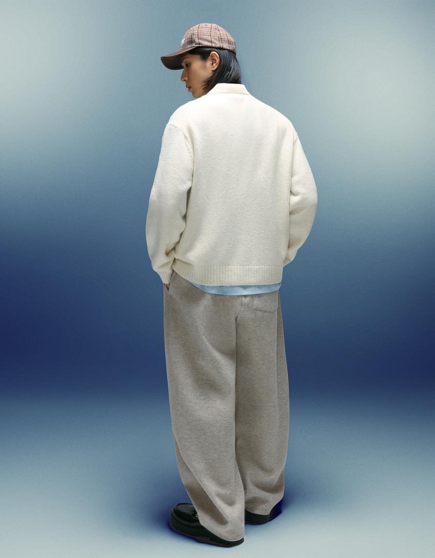 Polo collar sweater-Sand