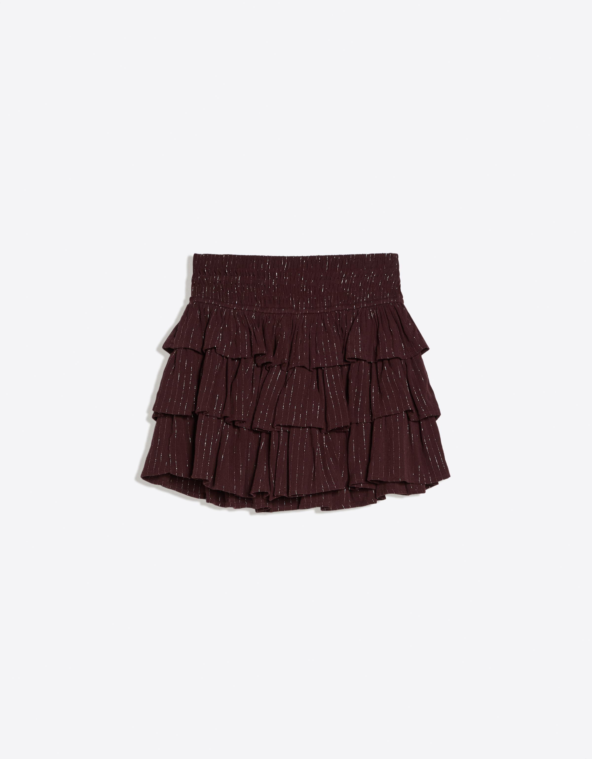 Metallic thread ruffled mini skirt