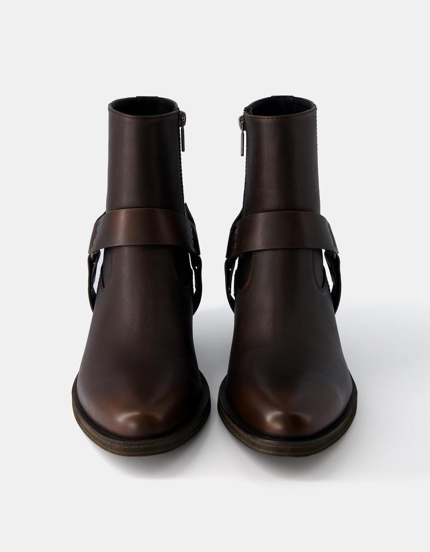 Bottines cowboy effet usé homme-Marron-4