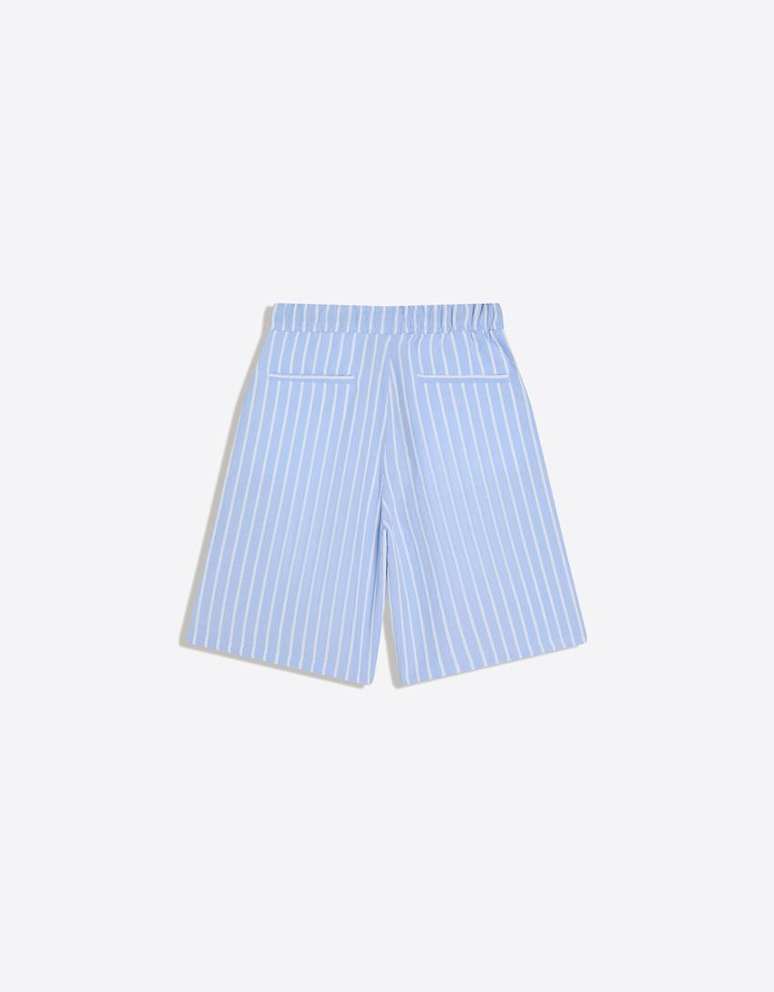 Super baggy striped Bermuda shorts-Light blue