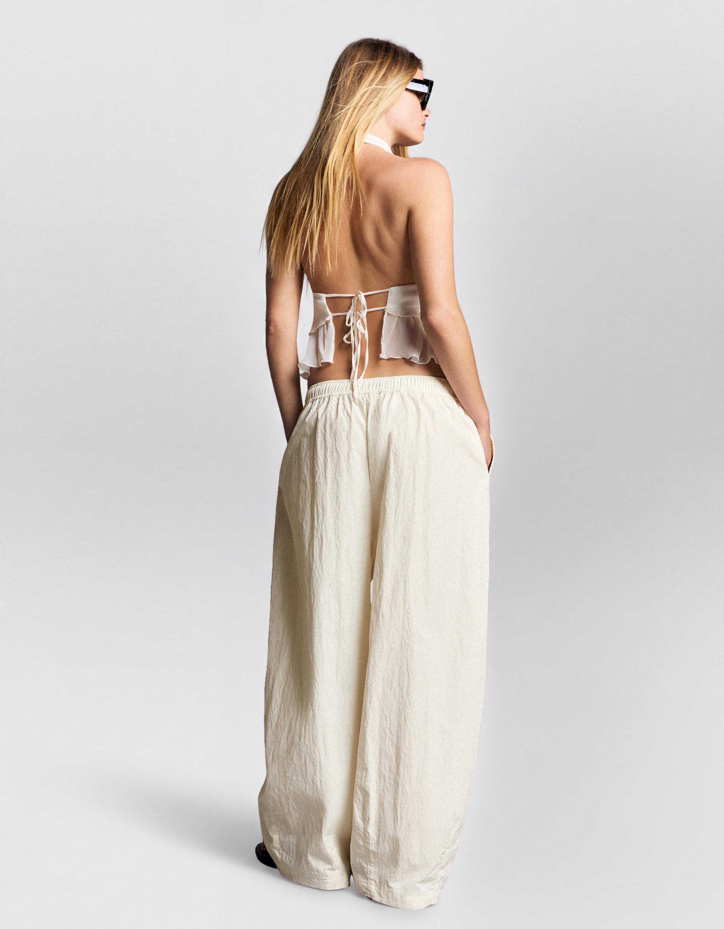 Technical cropped volume trousers — Cream